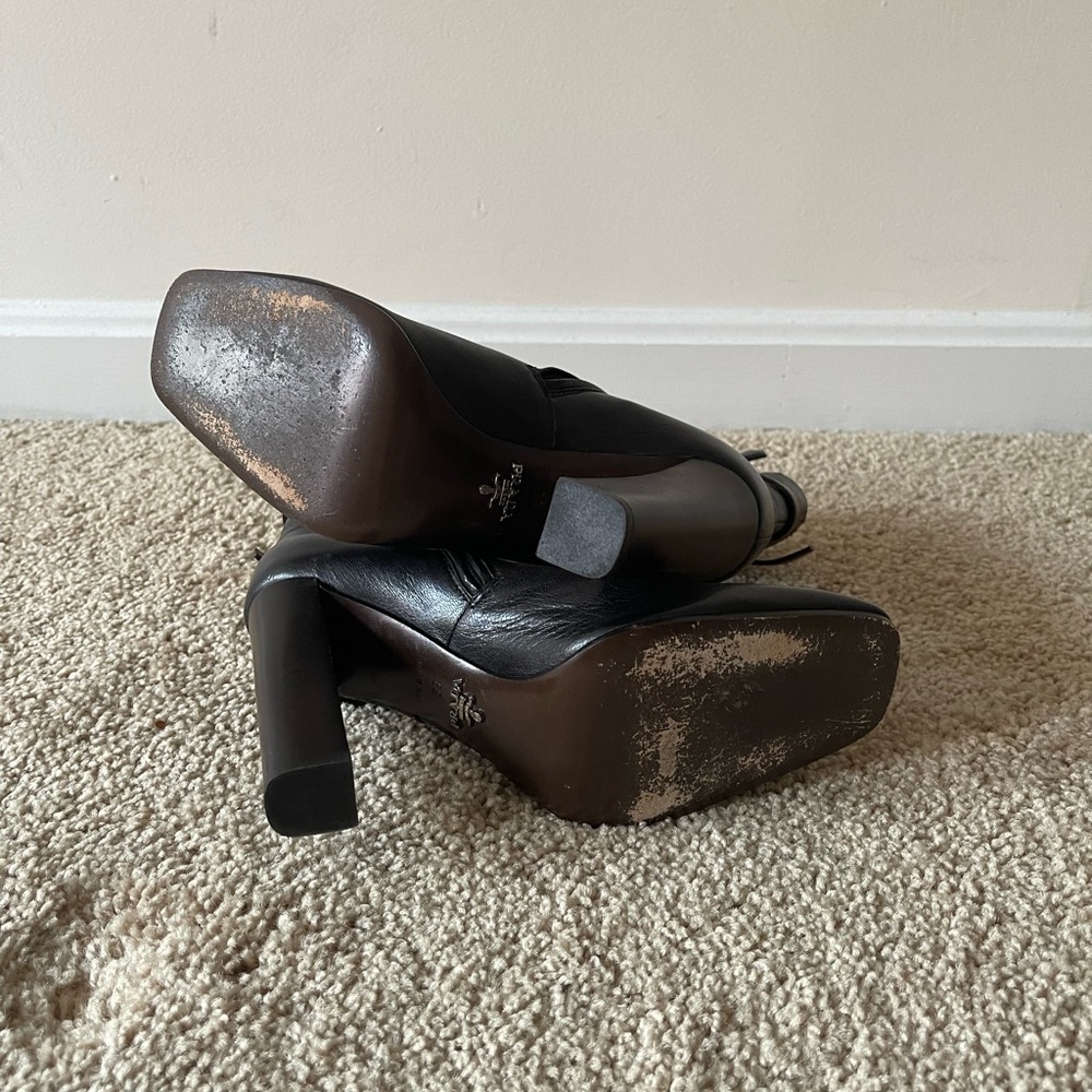 Prada brown and black leather ankle buckle design booties - Picture 5 of 5